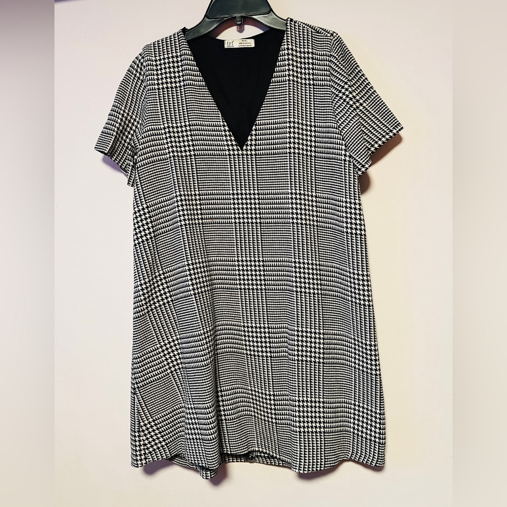 Zara Monochrome Plaid V-Neck Dress